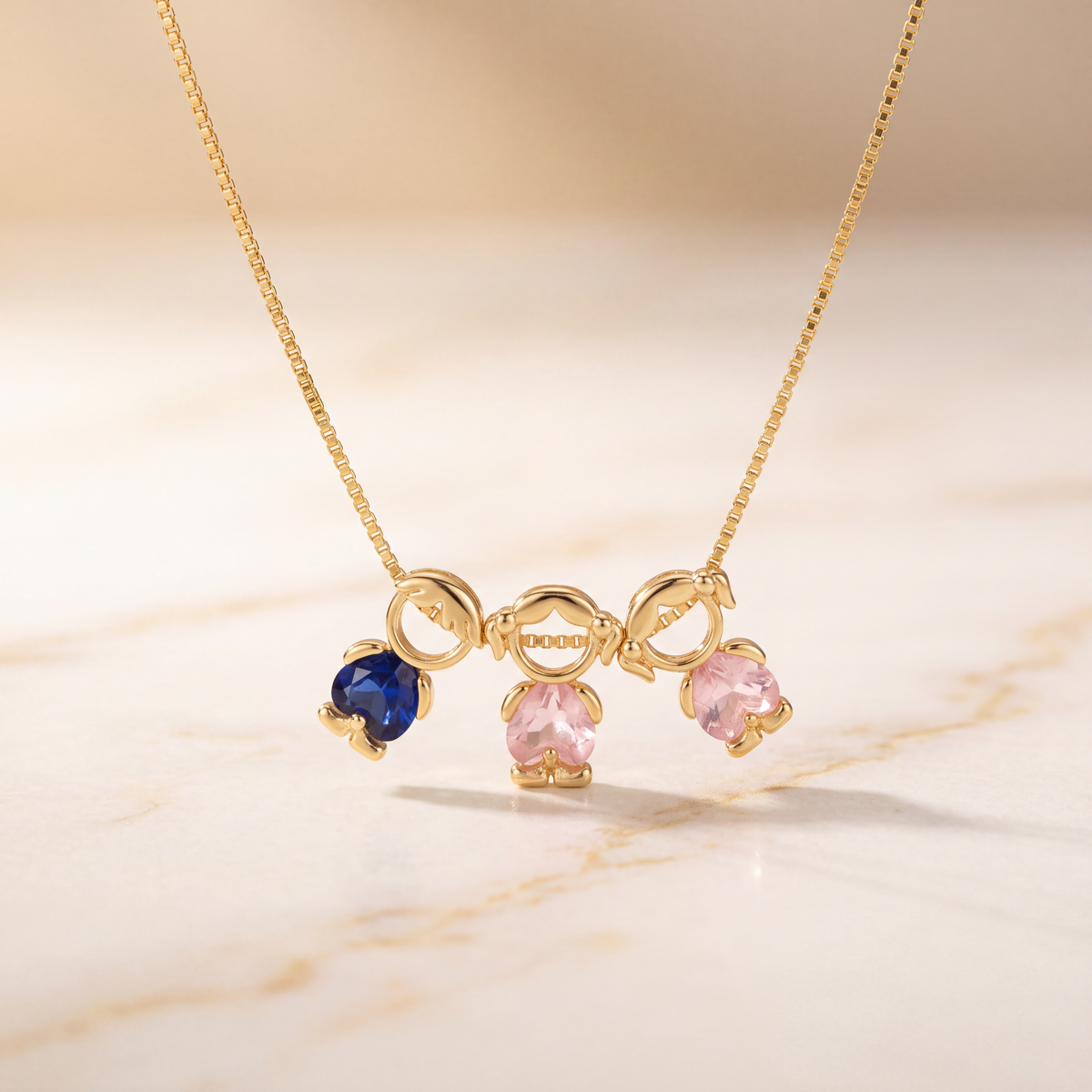 Gold Necklace with Blue and Pink Stones
