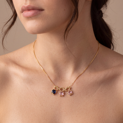 Gold Necklace with Blue and Pink Stones
