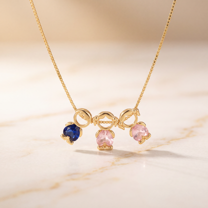 Gold Necklace with Blue and Pink Stones